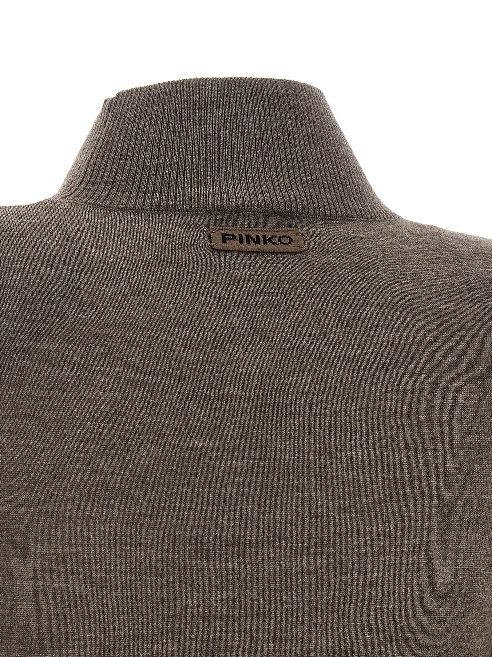 Dress by PINKO for women in merino wool beige & brown features a dramatic silhouette, showcasing an elegant and that flows into a dramatic long.