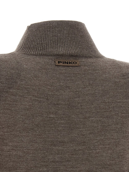 Dress by PINKO for women in merino wool beige & brown features a dramatic silhouette, showcasing an elegant and that flows into a dramatic long.
