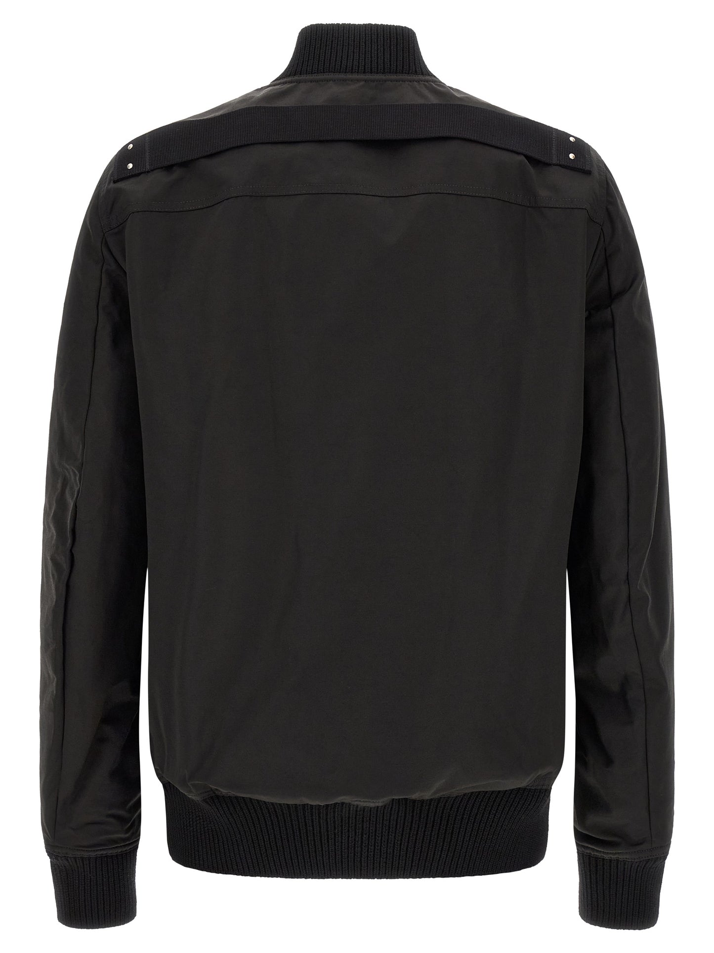 This Bomber Jacket by Rick Owens for men in nylon & cotton black & silver exhibits a edgy silhouette, meticulously detailed with functional pockets and a edgy for a edgy finish.