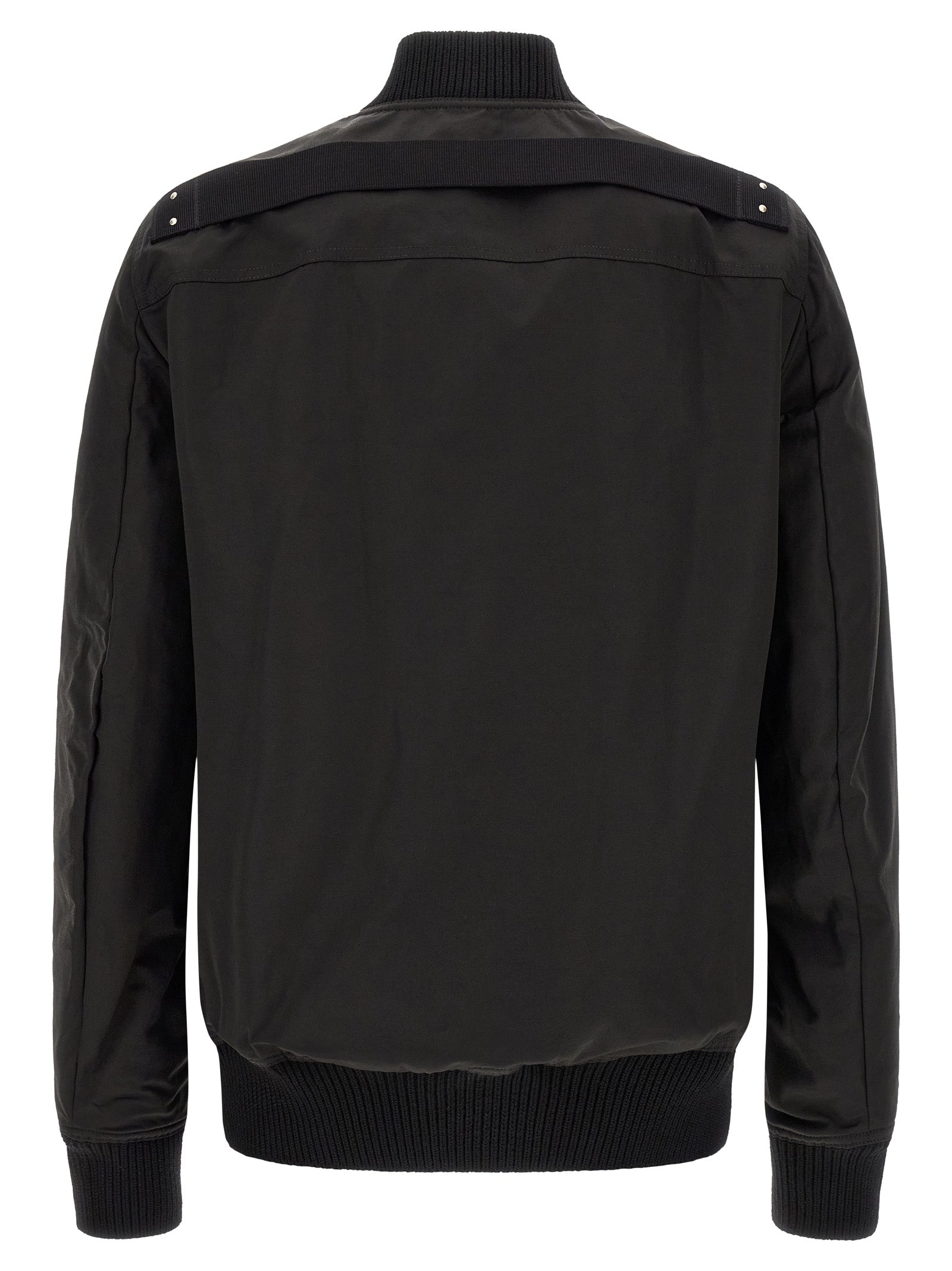 This Bomber Jacket by Rick Owens for men in nylon & cotton black & silver exhibits a edgy silhouette, meticulously detailed with functional pockets and a edgy for a edgy finish.