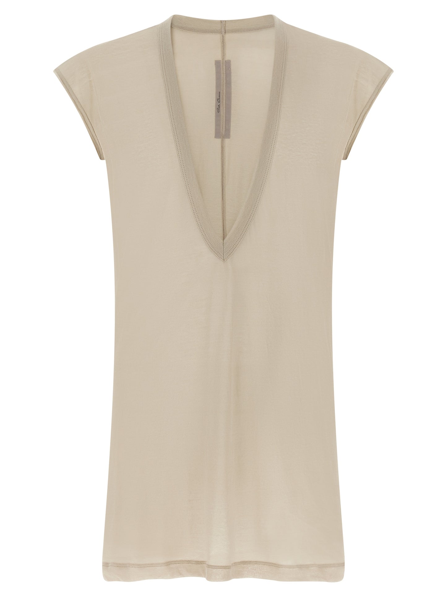 T-Shirt by Rick Owens for men in organic cotton beige, sand & transparent features an on trend silhouette, perfectly showcasing a on trend and v-neck plunging neckline for an elevated aesthetic.