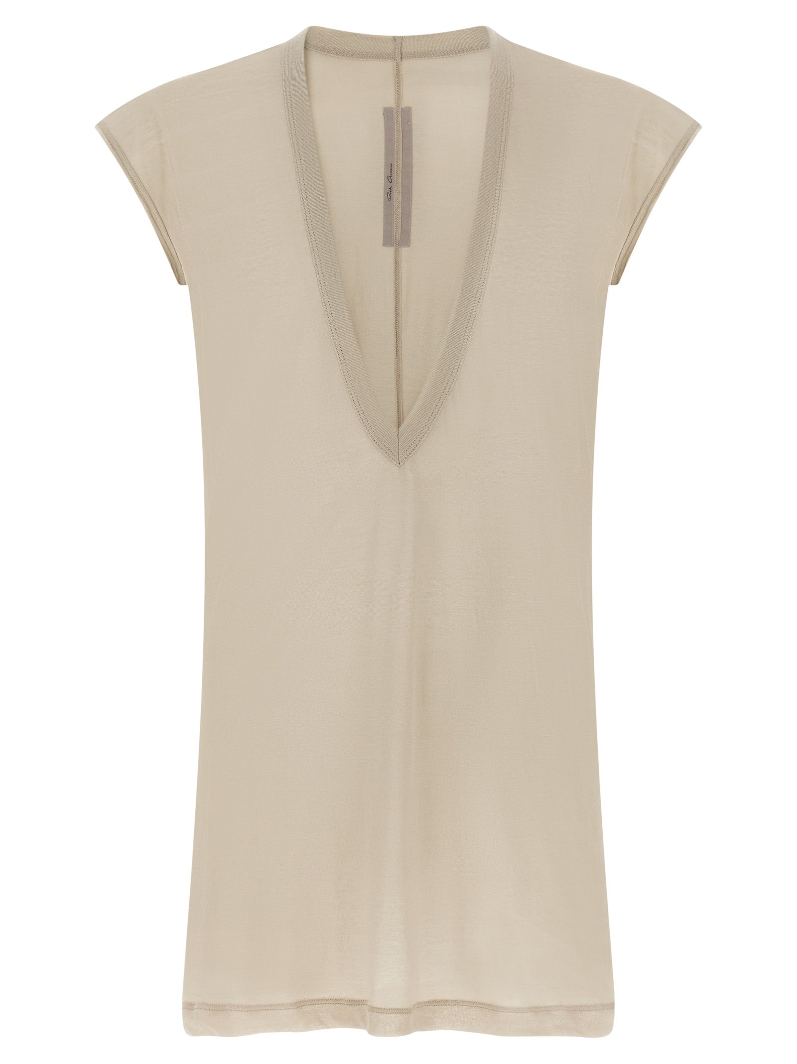 T-Shirt by Rick Owens for men in organic cotton beige, sand & transparent features an on trend silhouette, perfectly showcasing a on trend and v-neck plunging neckline for an elevated aesthetic.
