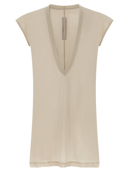 T-Shirt by Rick Owens for men in organic cotton beige, sand & transparent features an on trend silhouette, perfectly showcasing a on trend and v-neck plunging neckline for an elevated aesthetic.