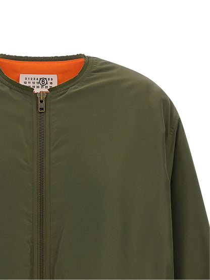 Bomber Jacket by MM6 Maison Margiela for women in polyamide bicolour, green, olive, orange, white & signature features an on trend silhouette, showcasing refined and a sophisticated for a truly on trend finish.
