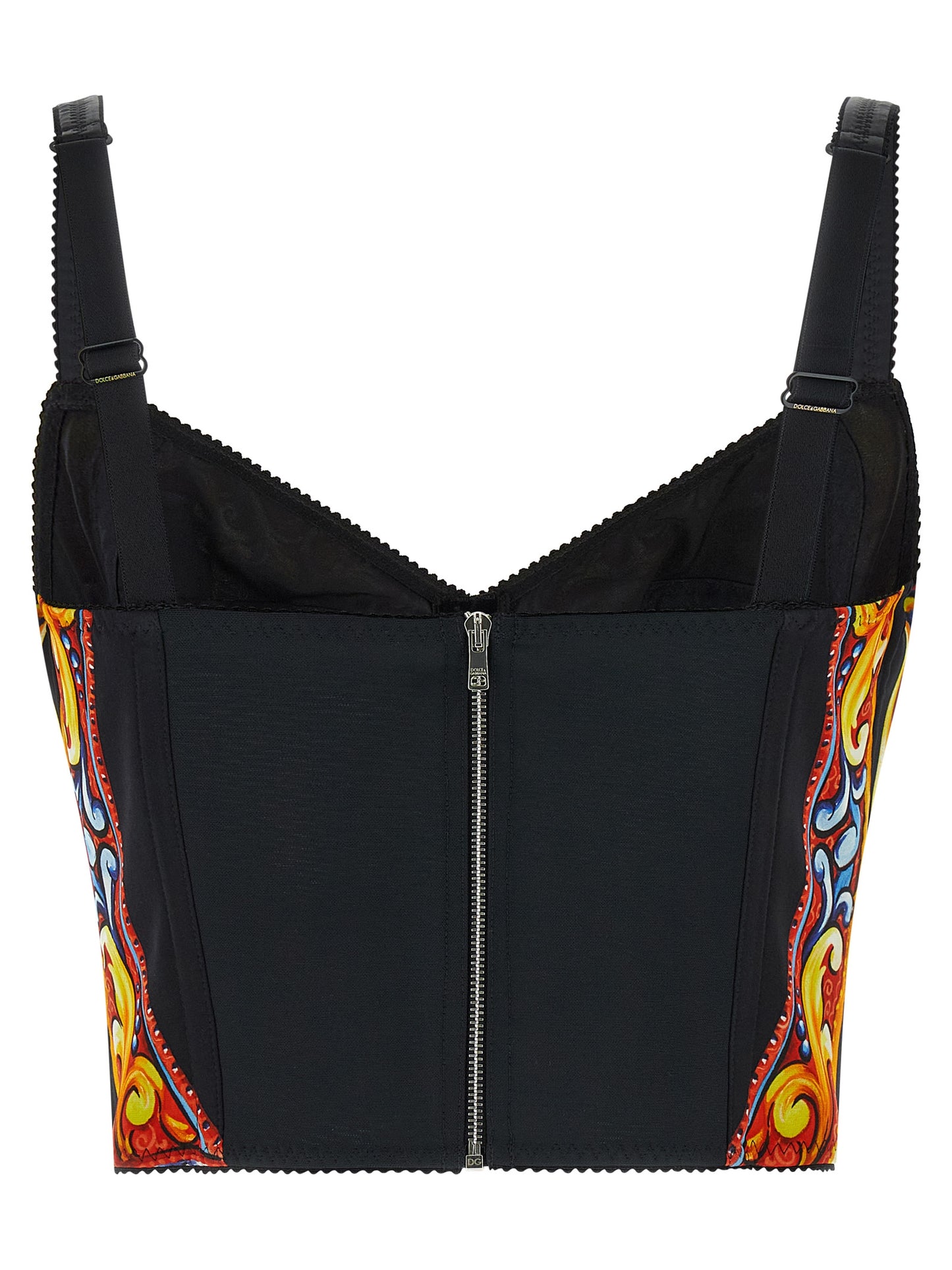 Corset Top by Dolce & Gabbana for women in polyamide & silk multicolor, patterned, signature & print showcases a perennial silhouette, artfully detailed with a design and a perennial sweetheart neckline.