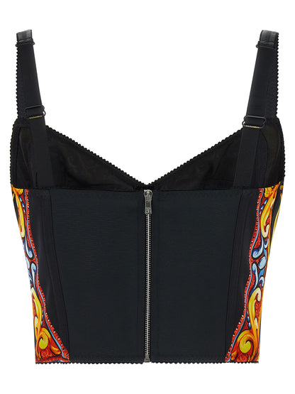 Corset Top by Dolce & Gabbana for women in polyamide & silk multicolor, patterned, signature & print showcases a perennial silhouette, artfully detailed with a design and a perennial sweetheart neckline.