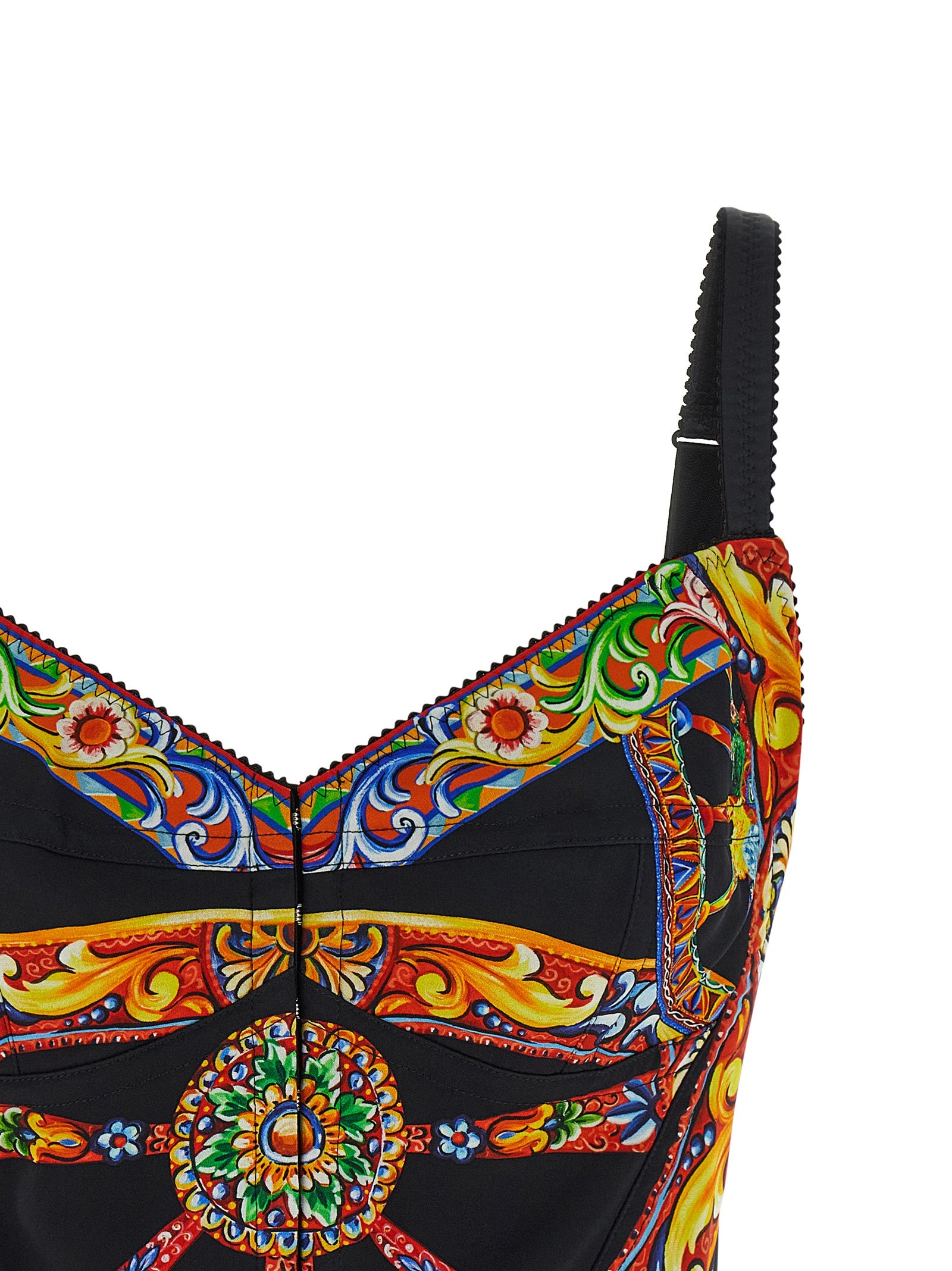 Corset Top by Dolce & Gabbana for women in polyamide & silk multicolor, patterned, signature & print showcases a sumptuous silhouette, artfully detailed with a sumptuous sweetheart neckline and for a truly sumptuous finish.