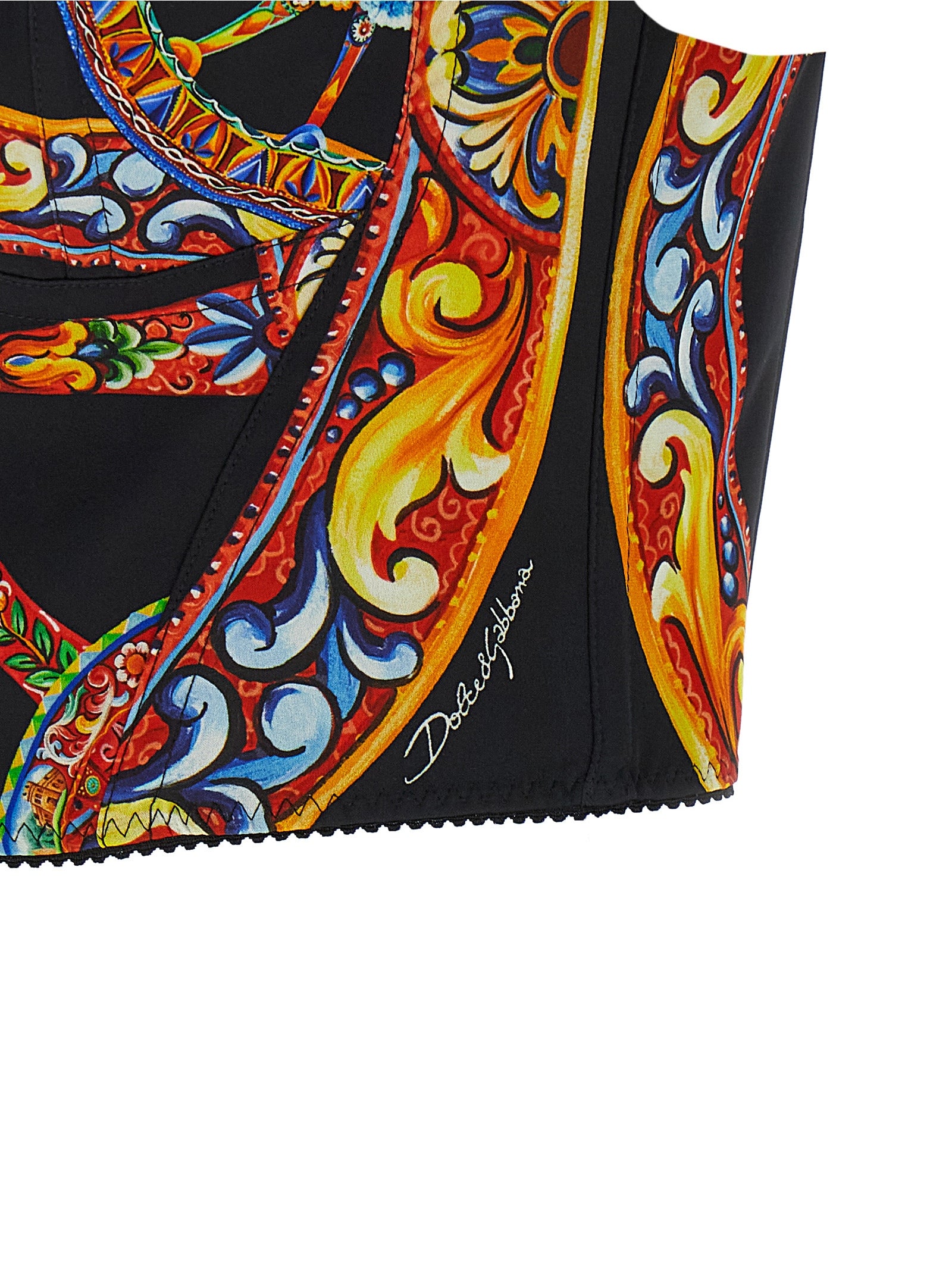 Corset Top by Dolce & Gabbana for women in polyamide & silk multicolor, patterned, signature & print showcases a streamlined Women's Wide Sweetheart Neck Polyamide & Silk Corset Top design with a streamlined and .
