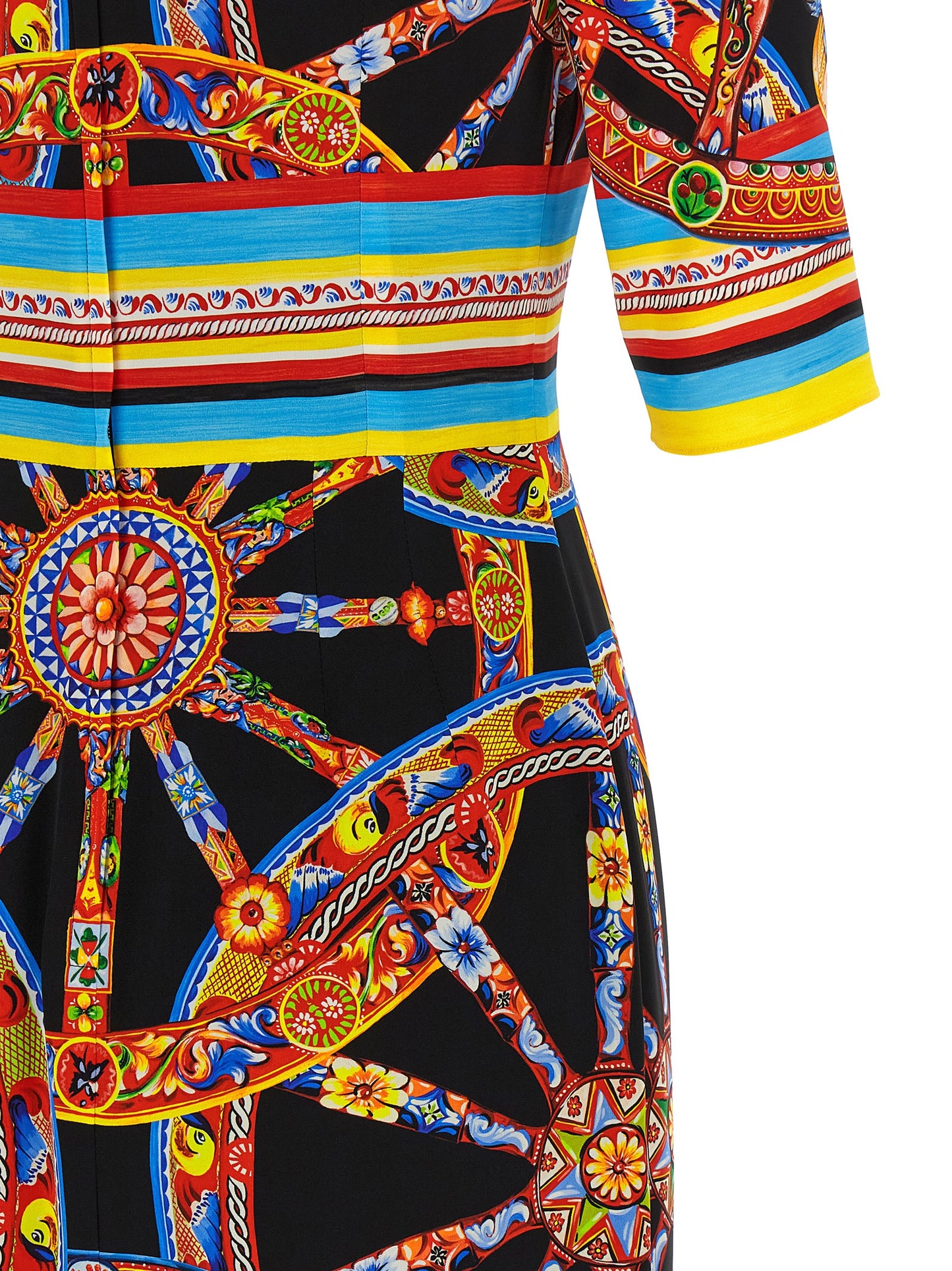 Dress by Dolce & Gabbana for women in silk black, multicolor, print & striped features an magnificent silhouette, artfully detailed with a magnificent and that flows into an magnificent midi.