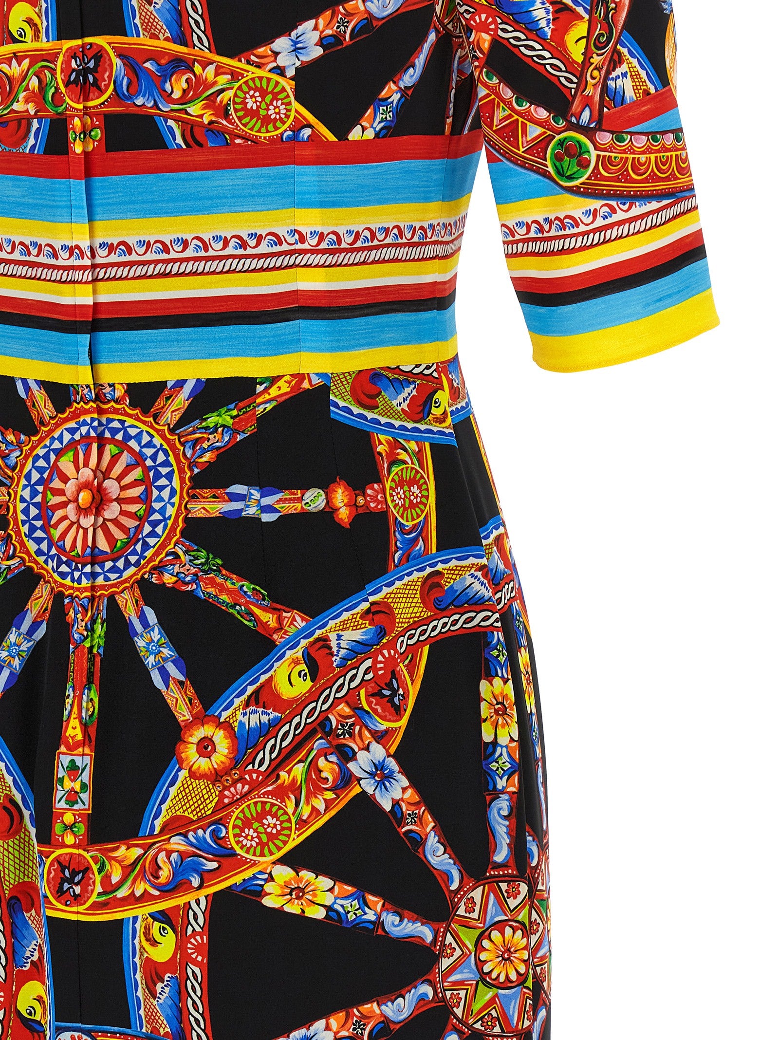 Dress by Dolce & Gabbana for women in silk black, multicolor, print & striped features an magnificent silhouette, artfully detailed with a magnificent and that flows into an magnificent midi.