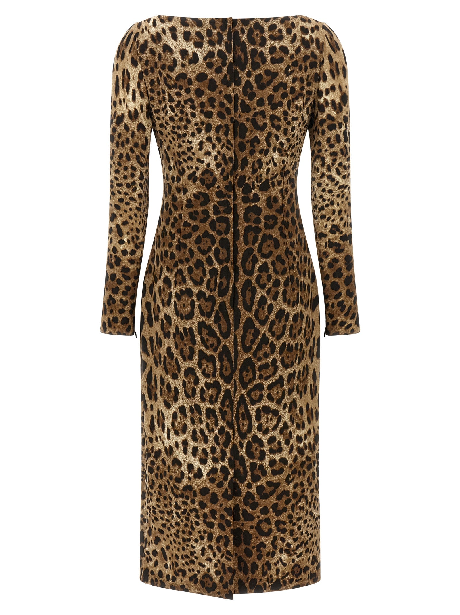Dress by Dolce & Gabbana for women in stretch viscose animal, brown & print presents a sinuous silhouette, showcasing a sophisticated square neckline and detailed with a sinuous midi for a refined finish.