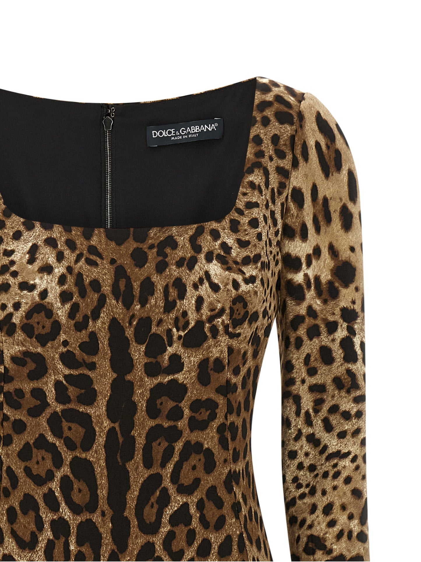 Dress by Dolce & Gabbana for women in stretch viscose animal, brown & print features an magnificent silhouette, artfully detailed with a magnificent square neckline and that flows into an magnificent midi.