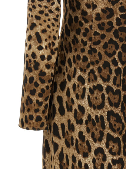 Dress by Dolce & Gabbana for women in stretch viscose animal, brown & print showcases a striking silhouette, elegantly detailed with a , refined , and a striking midi for a striking finish.