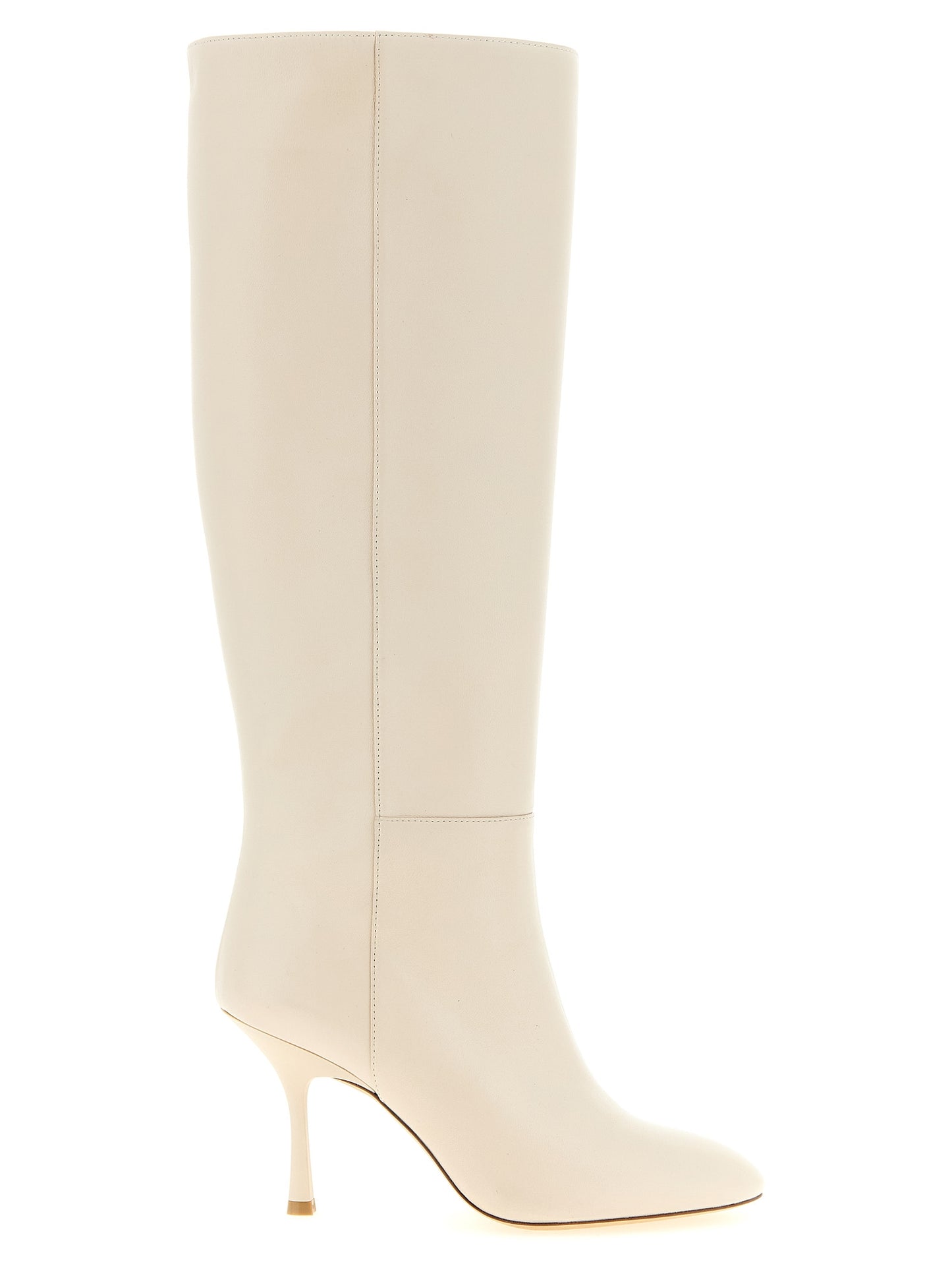 Stiletto Over-The-Knee Boots by Stuart Weitzman for women in lamb leather white features an effortless chic silhouette from the Madison Women's Lamb Leather Stiletto Over-The-Knee Boots collection, showcasing a effortless chic stiletto and refined almond toe style for an effortless chic look.