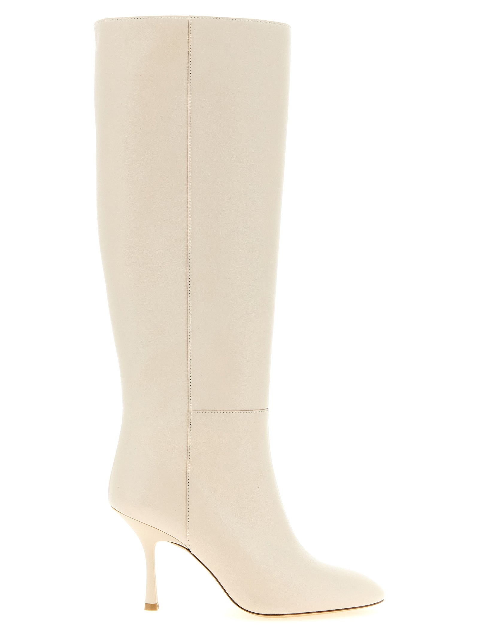 Stiletto Over-The-Knee Boots by Stuart Weitzman for women in lamb leather white features an effortless chic silhouette from the Madison Women's Lamb Leather Stiletto Over-The-Knee Boots collection, showcasing a effortless chic stiletto and refined almond toe style for an effortless chic look.