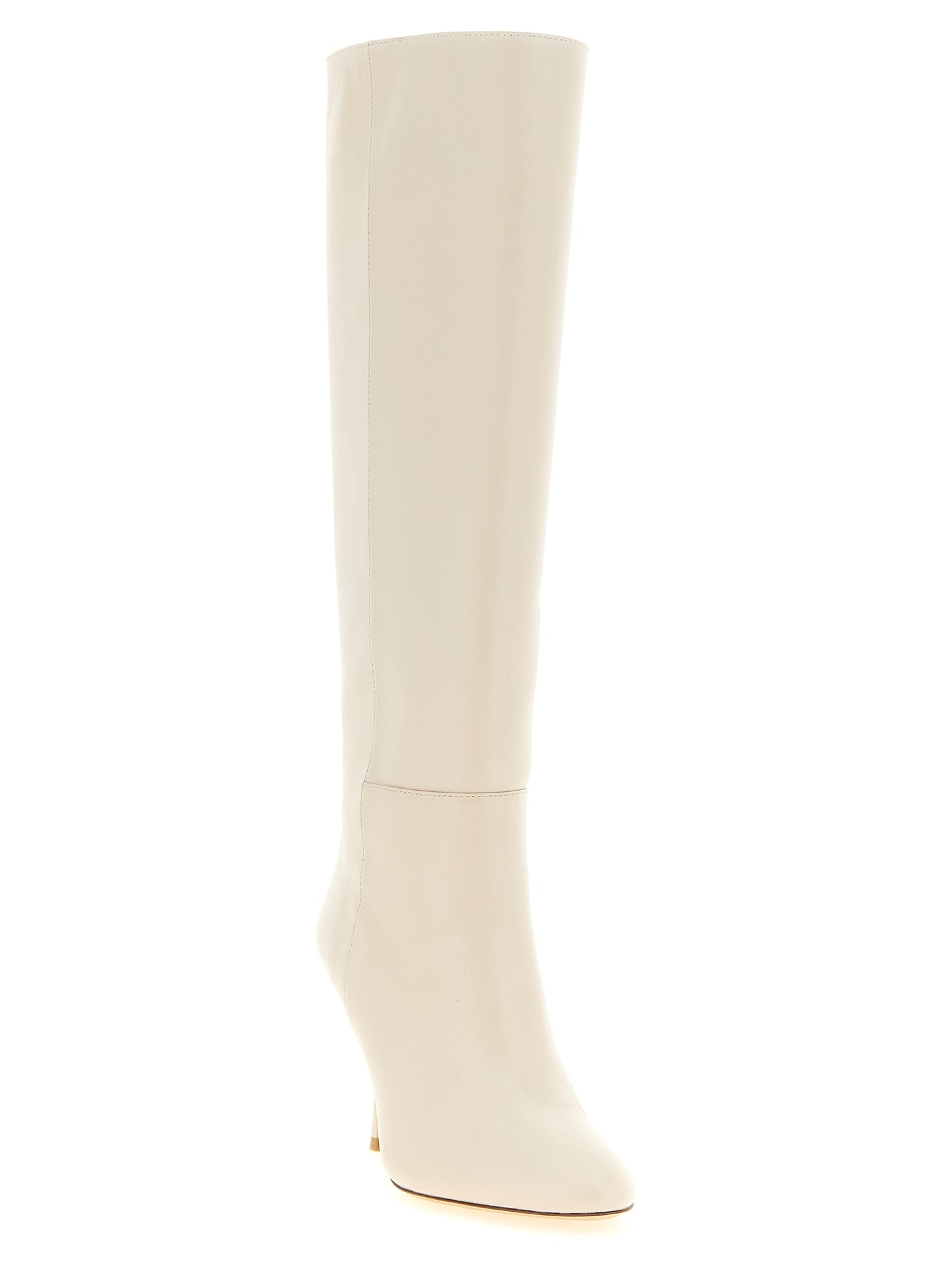 Stiletto Over-The-Knee Boots by Stuart Weitzman for women in lamb leather white features an avant-garde Madison Women's Lamb Leather Stiletto Over-The-Knee Boots silhouette, defined by a sophisticated stiletto and a avant-garde almond toe style.