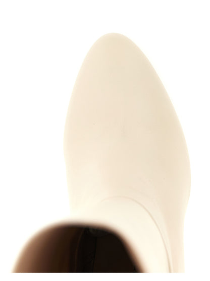 Stiletto Over-The-Knee Boots by Stuart Weitzman for women in lamb leather white features an enchanting design from the Madison Women's Lamb Leather Stiletto Over-The-Knee Boots collection, highlighting a enchanting stiletto and almond toe style for a refined look.