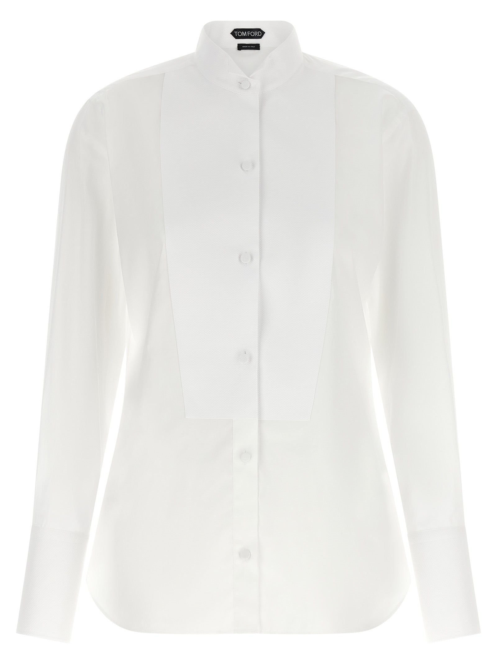 Blouse by Tom Ford for women in cotton white showcases a sharp silhouette, elegantly detailed with a sharp and sharp .