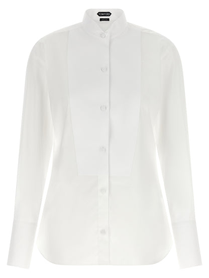 Blouse by Tom Ford for women in cotton white showcases a sharp silhouette, elegantly detailed with a sharp and sharp .
