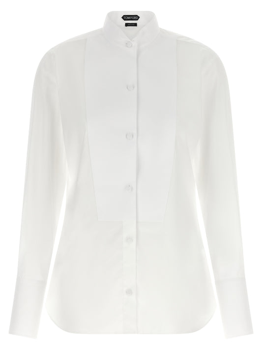 Blouse by Tom Ford for women in cotton white showcases a sharp silhouette, elegantly detailed with a sharp and sharp .
