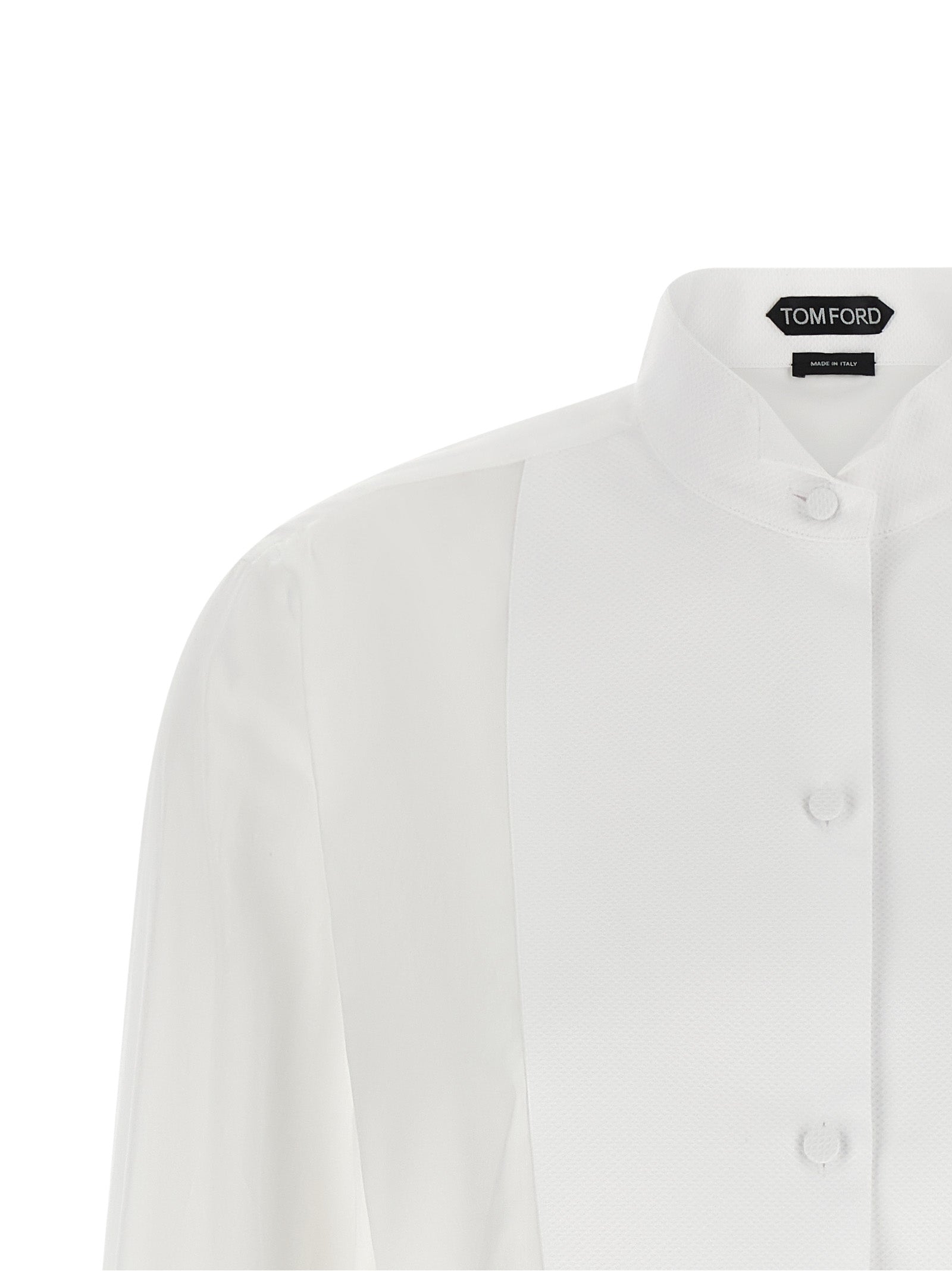Blouse by Tom Ford for women in cotton white showcases a sleek silhouette, elegantly detailed with a sleek and for a sleek finish.
