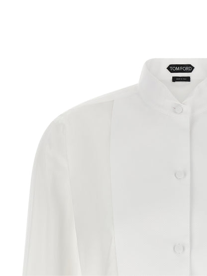 Blouse by Tom Ford for women in cotton white showcases a sleek silhouette, elegantly detailed with a sleek and for a sleek finish.