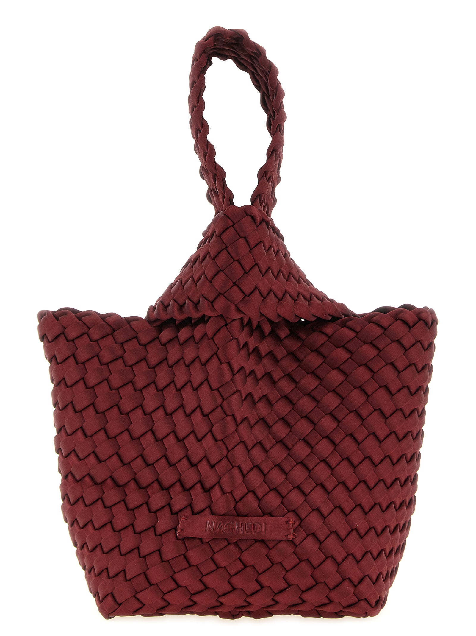 Clutch Handbag by NAGHEDI for women in polyester satin silk multicolor & red showcases a sculptural silhouette, featuring a secure , ample , and versatile handle for a sculptural finish.