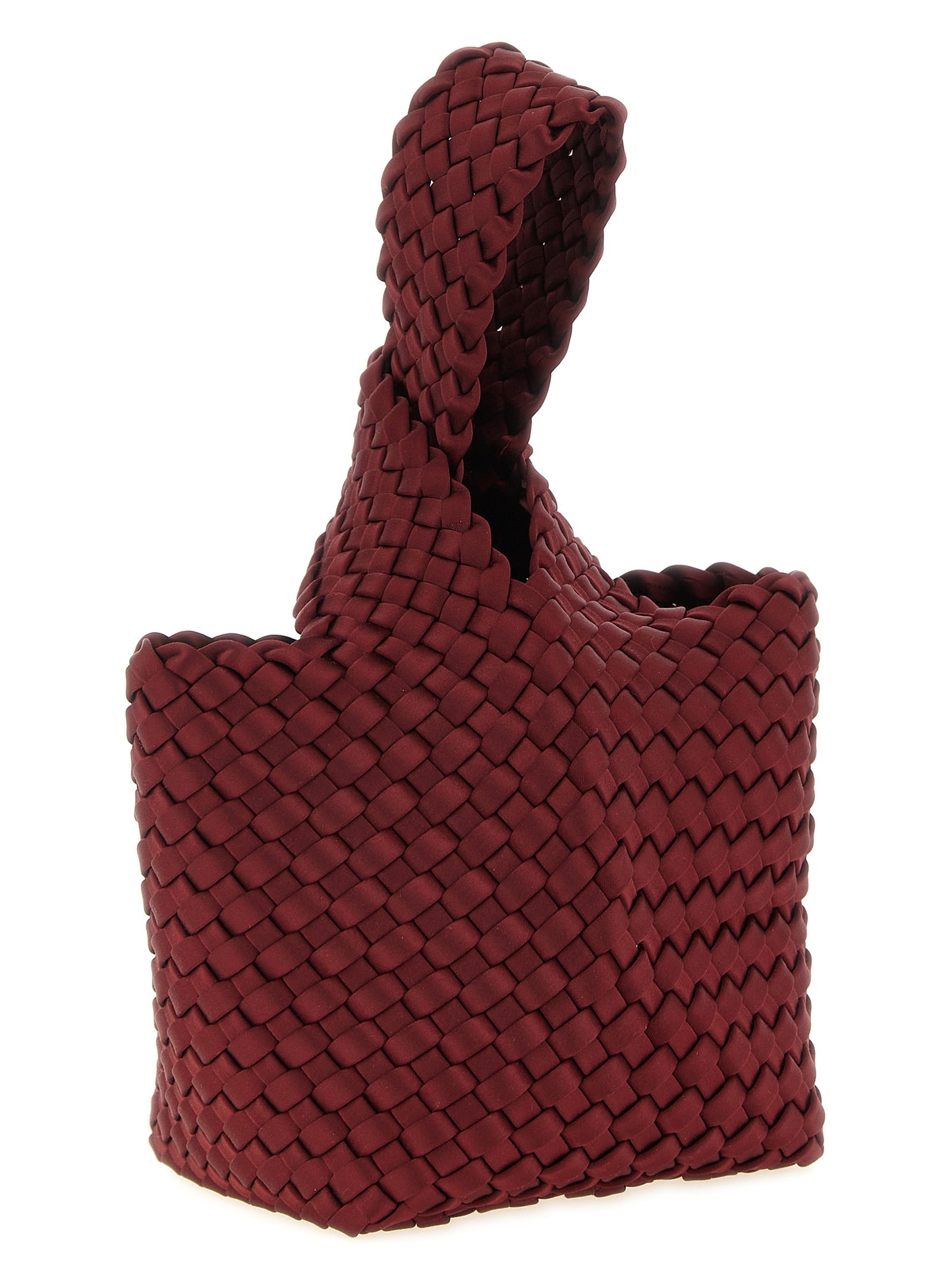 Clutch Handbag by NAGHEDI for women in polyester satin silk multicolor & red showcases a sculptural silhouette, featuring a secure , ample , and versatile handle for a sculptural aesthetic.