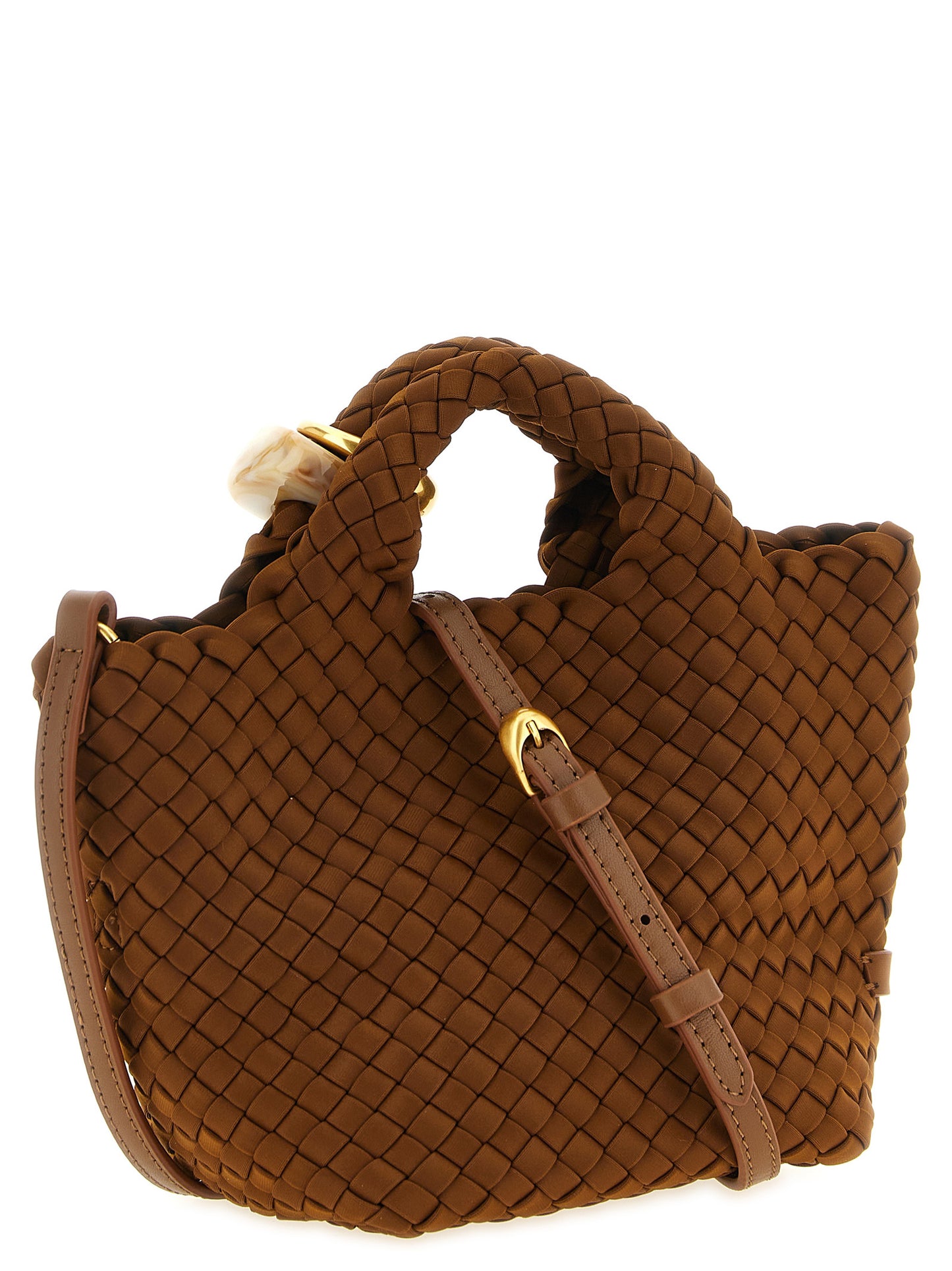 Small Clutch Handbag by NAGHEDI for women in leather & neoprene brown features a exquisite silhouette, showcasing a secure and exquisite with versatile shoulder-strap & handle for a exquisite finish.