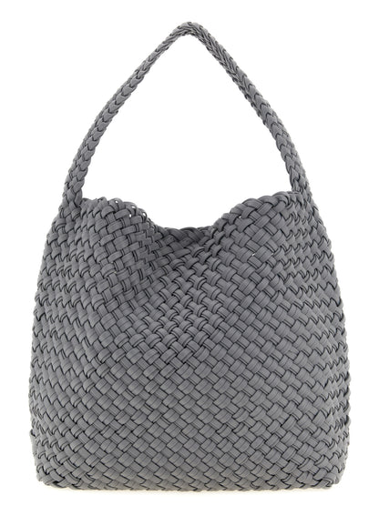 Evening Frame Clutch Shoulder Bag by NAGHEDI for women in nylon & neoprene gray, navy & signature features an effortlessly chic silhouette with a secure magnetic, ample , and versatile shoulder-strap & handle for effortlessly chic everyday luxury.