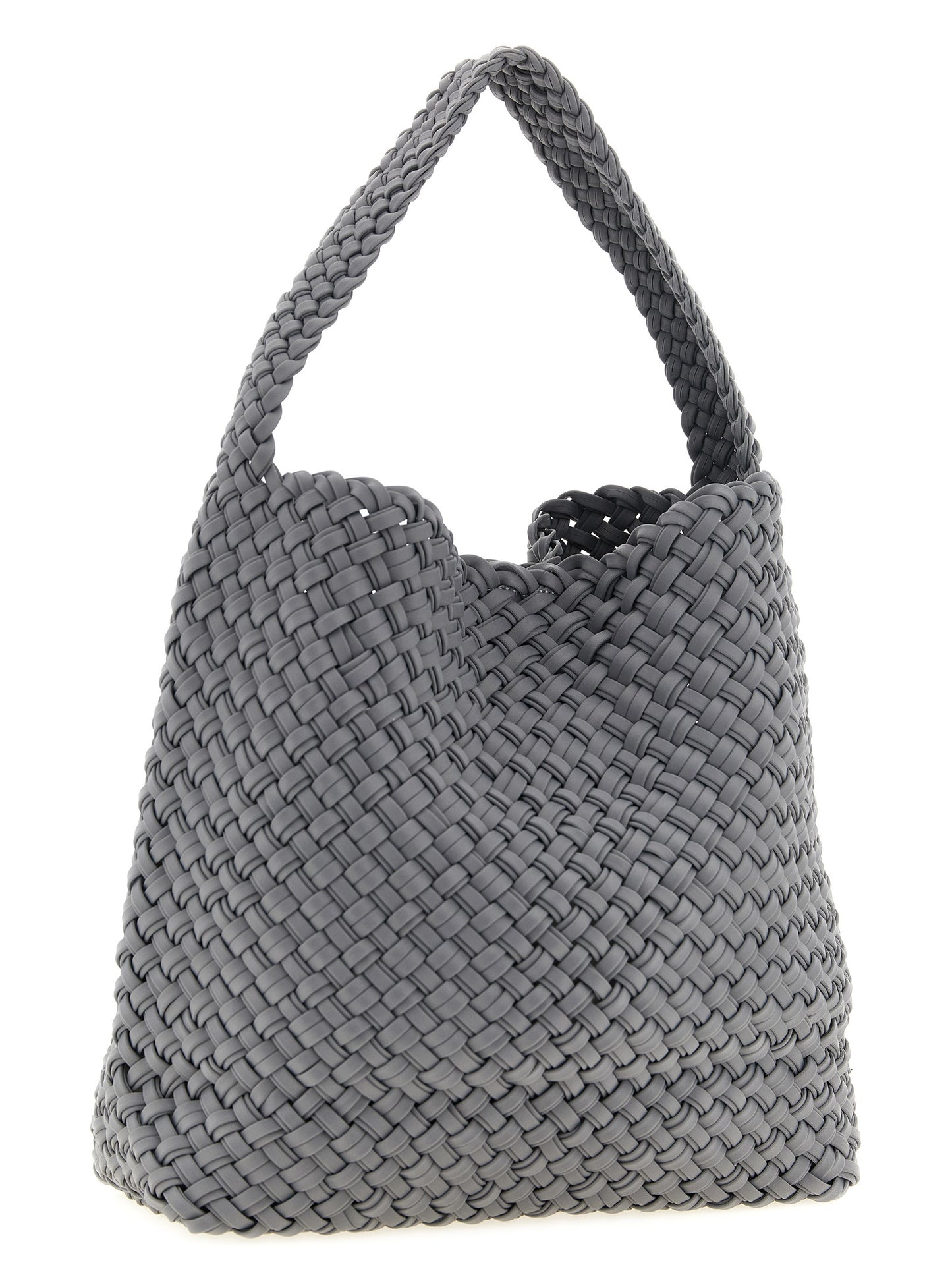 Evening Frame Clutch Shoulder Bag by NAGHEDI for women in nylon & neoprene gray, navy & signature showcases a enviable silhouette, artfully detailed with a secure magnetic, organized , and versatile shoulder-strap & handle for a enviable look.