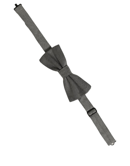 Dolce & Gabbana Men Gray Silk Patterned Adjustable Neck Papillon Bow Tie