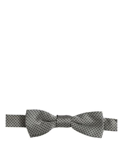 Dolce & Gabbana Men Gray Silk Patterned Adjustable Neck Papillon Bow Tie