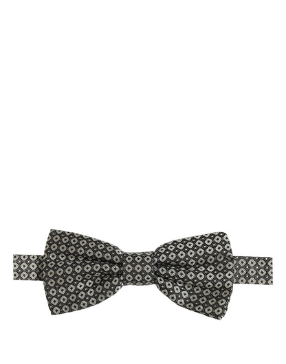 Dolce & Gabbana Men Gray Silk Patterned Adjustable Neck Papillon Bow Tie