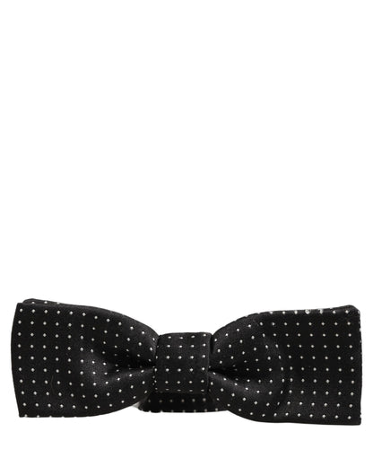 Dolce & Gabbana Black White Polka Dot Adjustable Neck Papillon Bow Tie