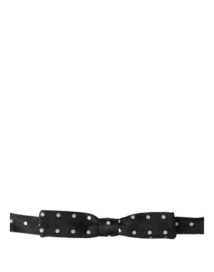 Dolce & Gabbana Black White Polka Dot Adjustable Neck Papillon Bow Tie