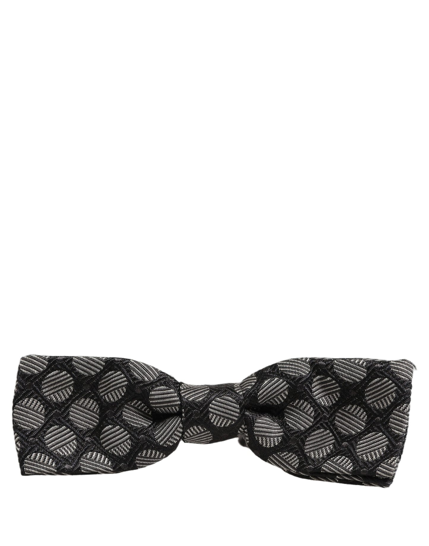 Dolce & Gabbana Black White Geometric Silk Adjustable Neck Papillon Bow Tie