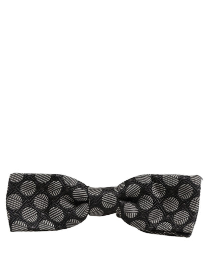 Dolce & Gabbana Black White Geometric Silk Adjustable Neck Papillon Bow Tie
