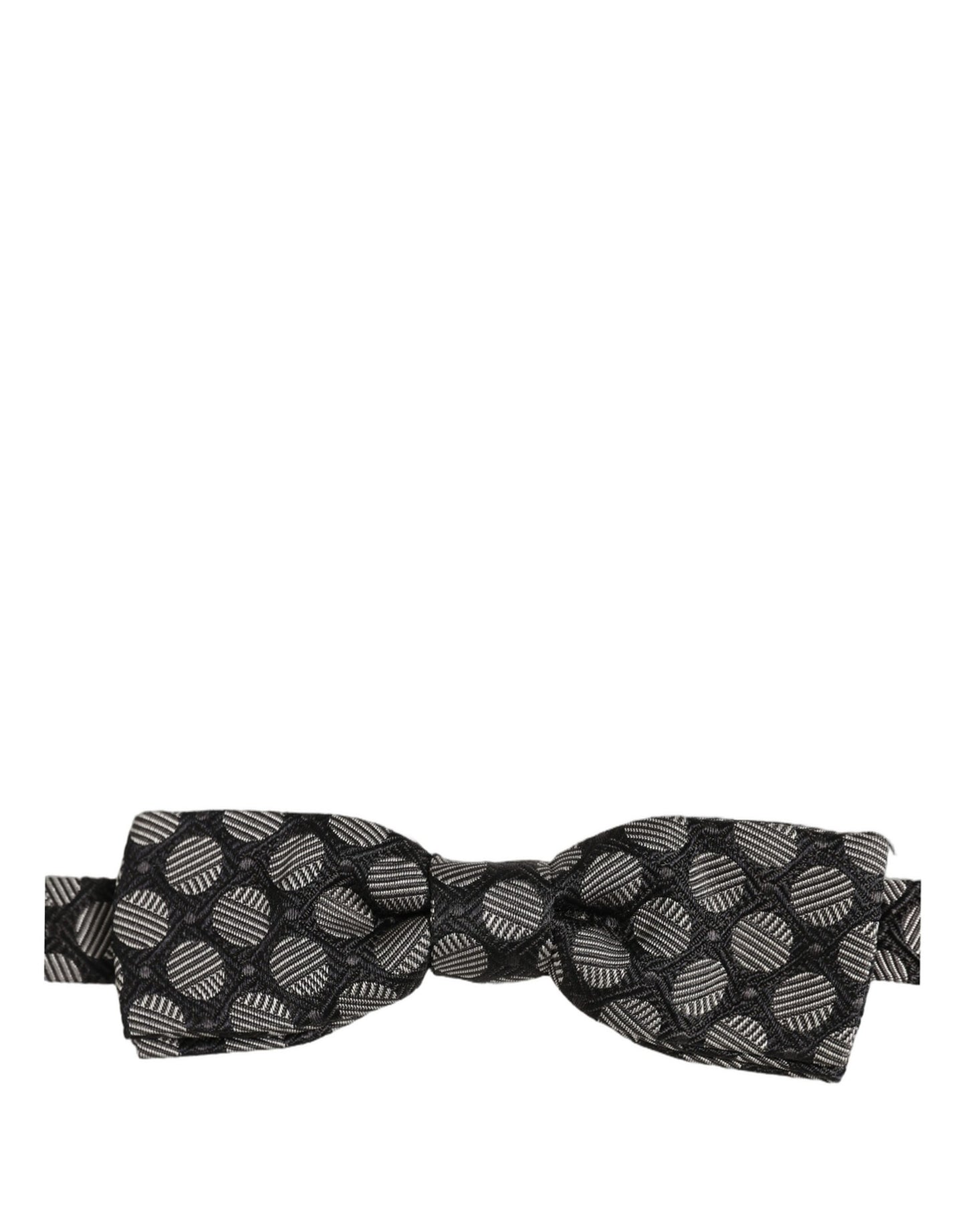 Dolce & Gabbana Black White Geometric Silk Adjustable Neck Papillon Bow Tie