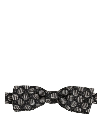 Dolce & Gabbana Black White Geometric Silk Adjustable Neck Papillon Bow Tie