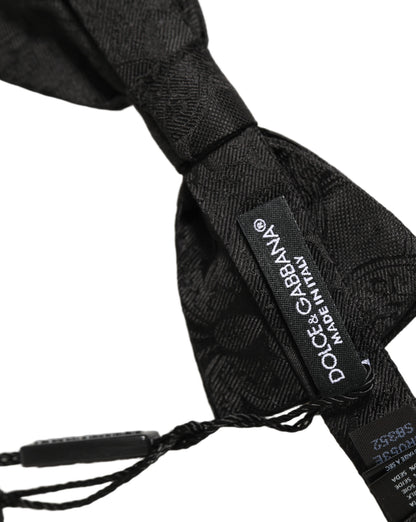 Dolce & Gabbana Men Black Paisley Silk Adjustable Neck Papillon Bow Tie