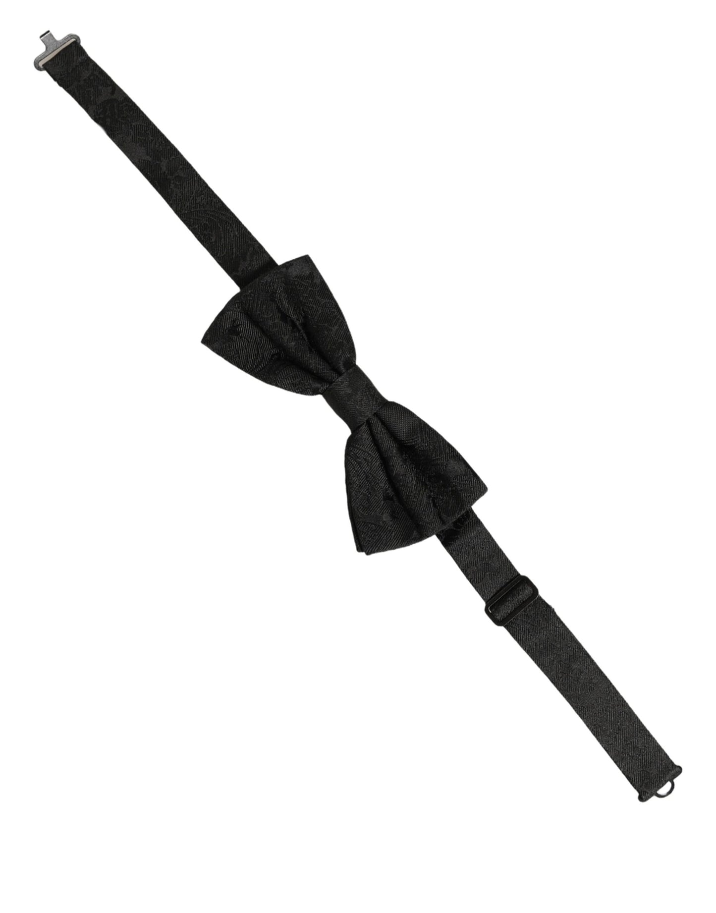 Dolce & Gabbana Men Black Paisley Silk Adjustable Neck Papillon Bow Tie