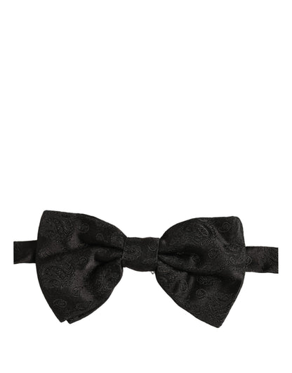 Dolce & Gabbana Men Black Paisley Silk Adjustable Neck Papillon Bow Tie