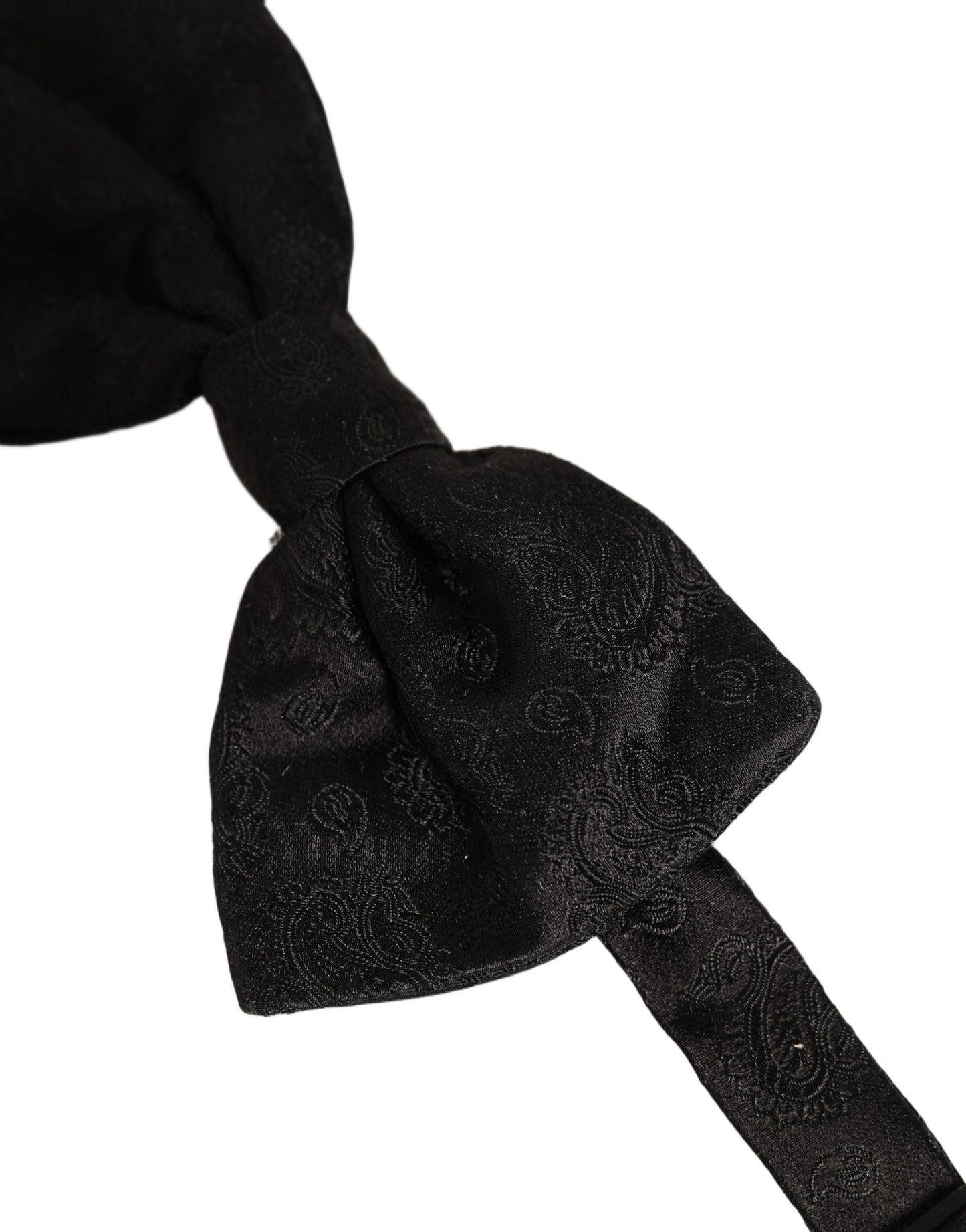 Dolce & Gabbana Men Black Paisley Silk Adjustable Neck Papillon Bow Tie