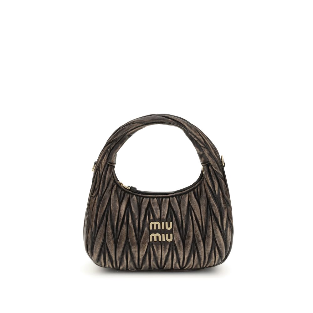 Quilted Shoulder Bag by Miu Miu for women in lamb leather & cotton brown & signature showcases a enviable silhouette, artfully detailed with a secure zipper, organized , and versatile shoulder-strap & handle for a enviable look.