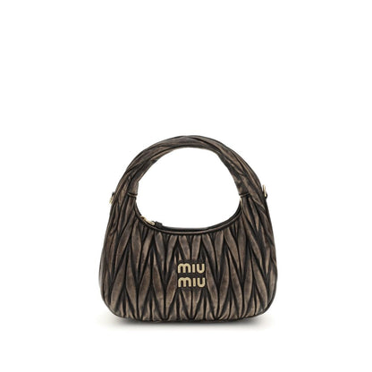 Quilted Shoulder Bag by Miu Miu for women in lamb leather & cotton brown & signature showcases a enviable silhouette, artfully detailed with a secure zipper, organized , and versatile shoulder-strap & handle for a enviable look.