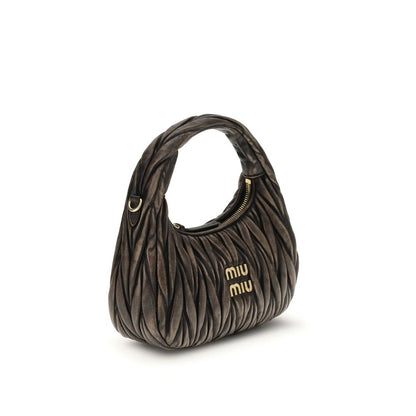 Quilted Shoulder Bag by Miu Miu for women in lamb leather & cotton brown & signature features a effortless chic silhouette with a secure zipper, ample , and versatile shoulder-strap & handle for a effortless chic finish.