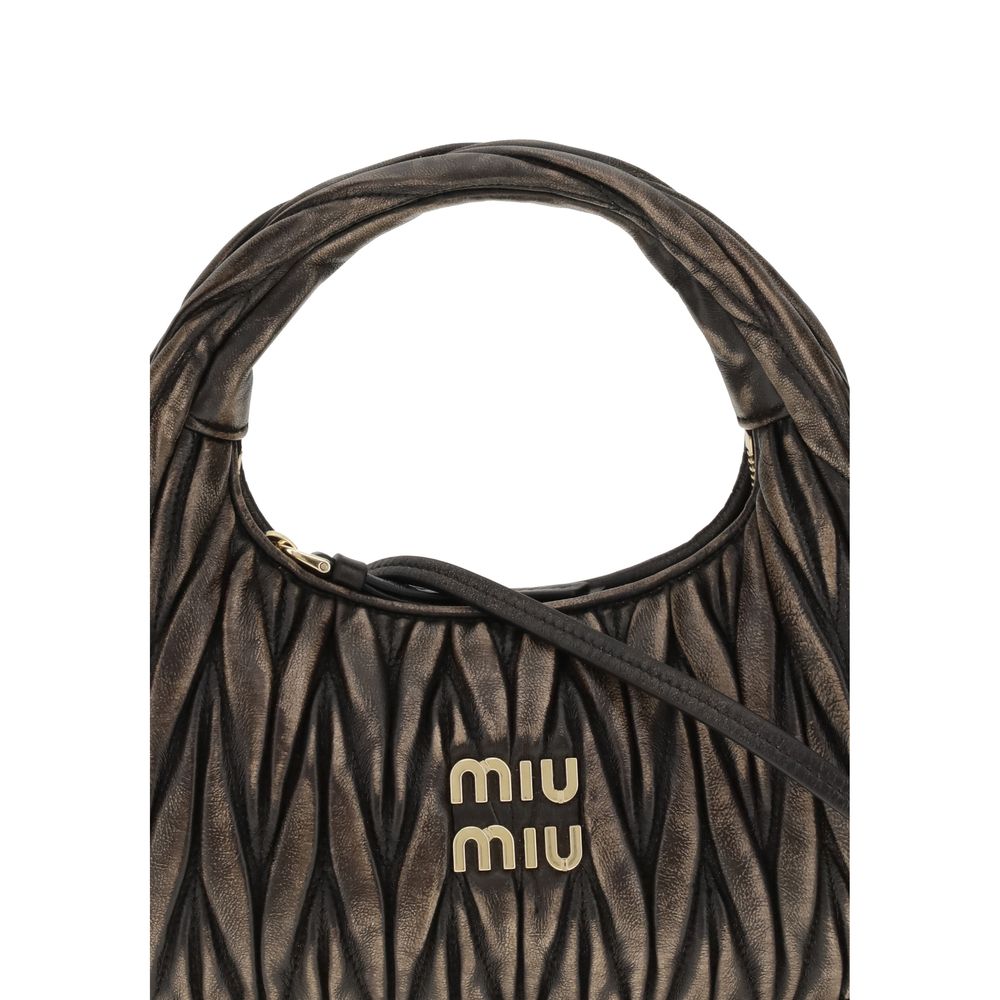 Quilted Shoulder Bag by Miu Miu for women in lamb leather & cotton brown & signature features a distinguished silhouette, showcasing a secure zipper and distinguished with versatile shoulder-strap & handle for a distinguished finish.