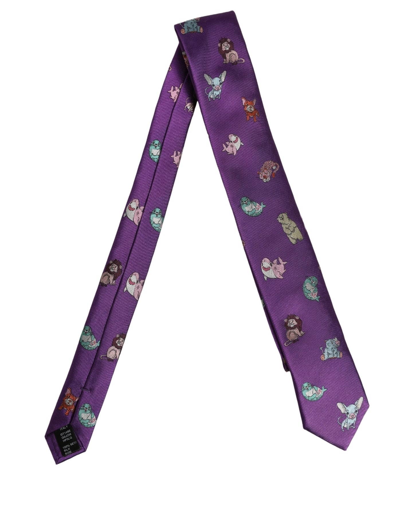 Dolce & Gabbana Men Purple Animal Print Adjustable Tied Necktie Tie