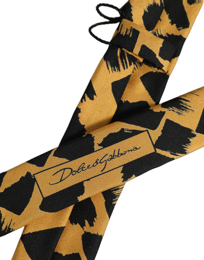 Dolce & Gabbana Men Black Yellow Patterned Adjustable Tied Necktie Tie